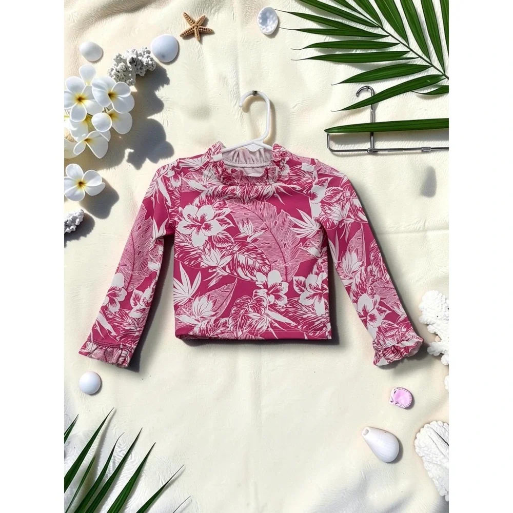 Janie and Jack Tropical Floral Ruffle Rash Guard Swimsuit Set 2T